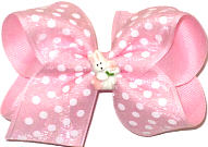 Toddler Easter Bunny Miniature on Light Pink Chiffon with White Dots over Light Pink Double Layer Overlay Bow